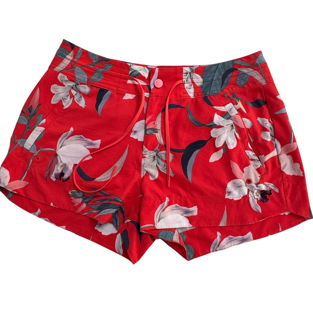 Athleta Hudson Floral Board Shorts Women's 8 Red Tropical Print‎ Swimwear